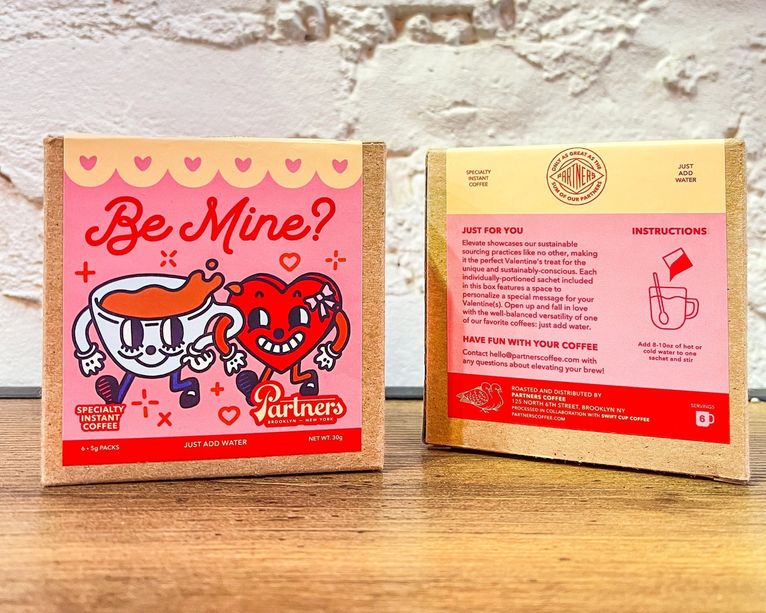 Partners Coffee Be Mine? blog post. This image depicts Partners Coffee's limited edition seasonal release for Valentine's Day named Be Mine? Specialty Instant Coffee.