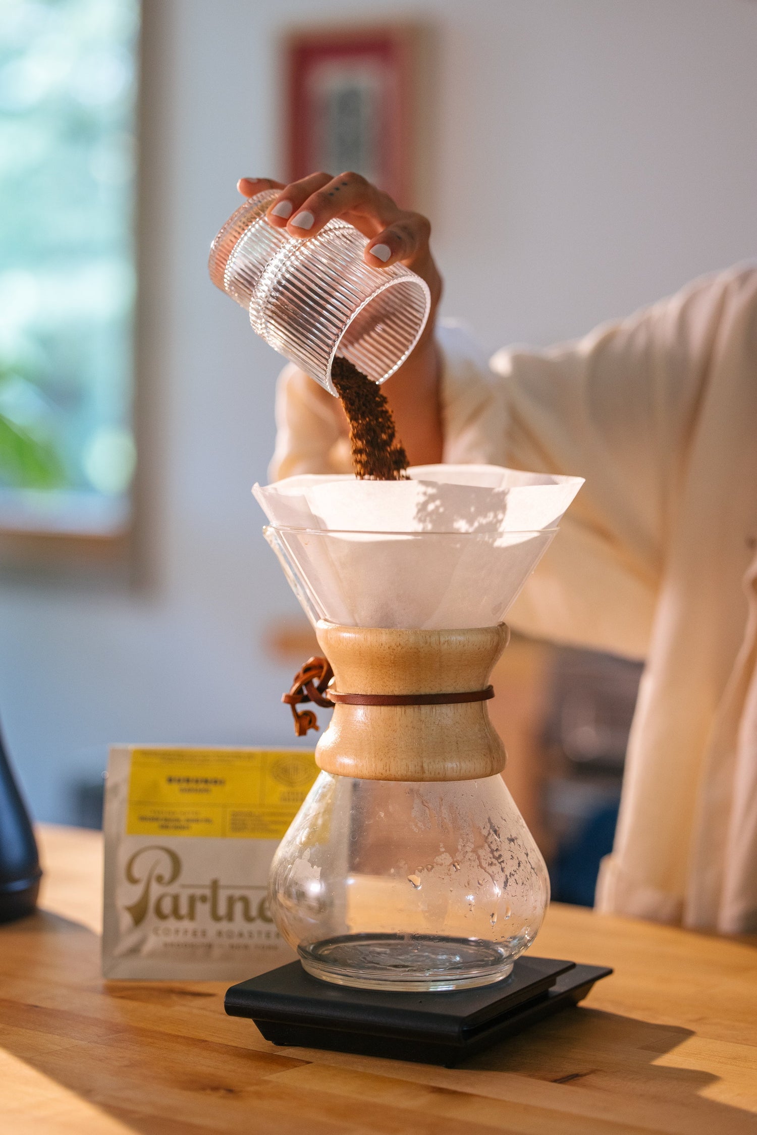 Partners Coffee brewing a Chemex pour over