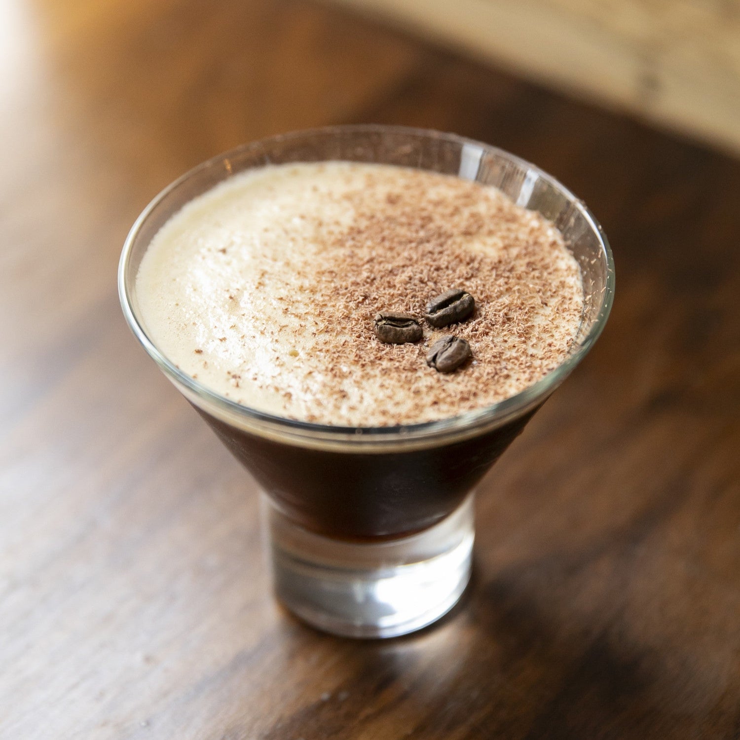 Partners Coffee Espresso Martini recipe blog post. This image depicts an espresso martini completely with a velvety foam atop a rich espresso base.
