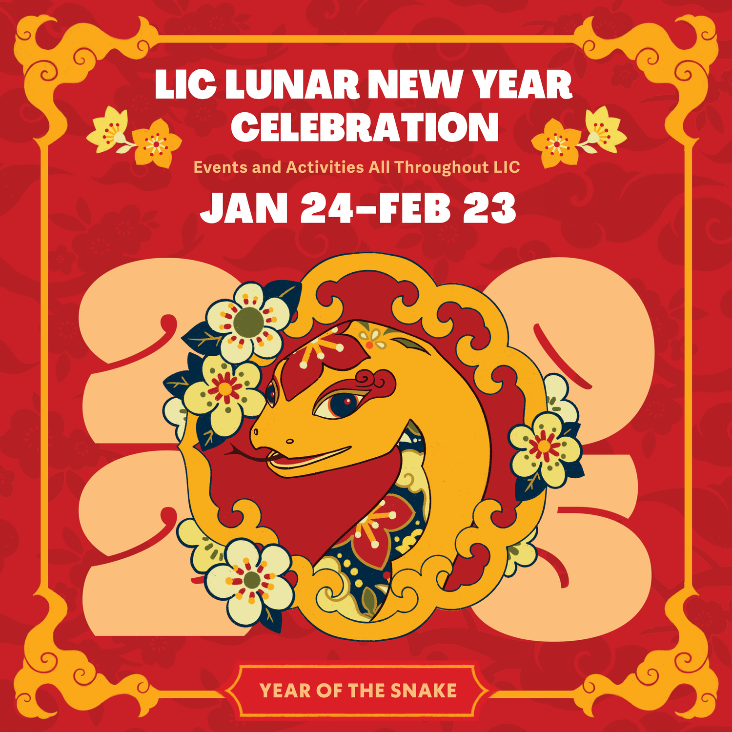 Partners Coffee Lunar New Year blog post. This image depicts a digital graphic of a snake surrounded by florals for the celebration of Lunar New Year.