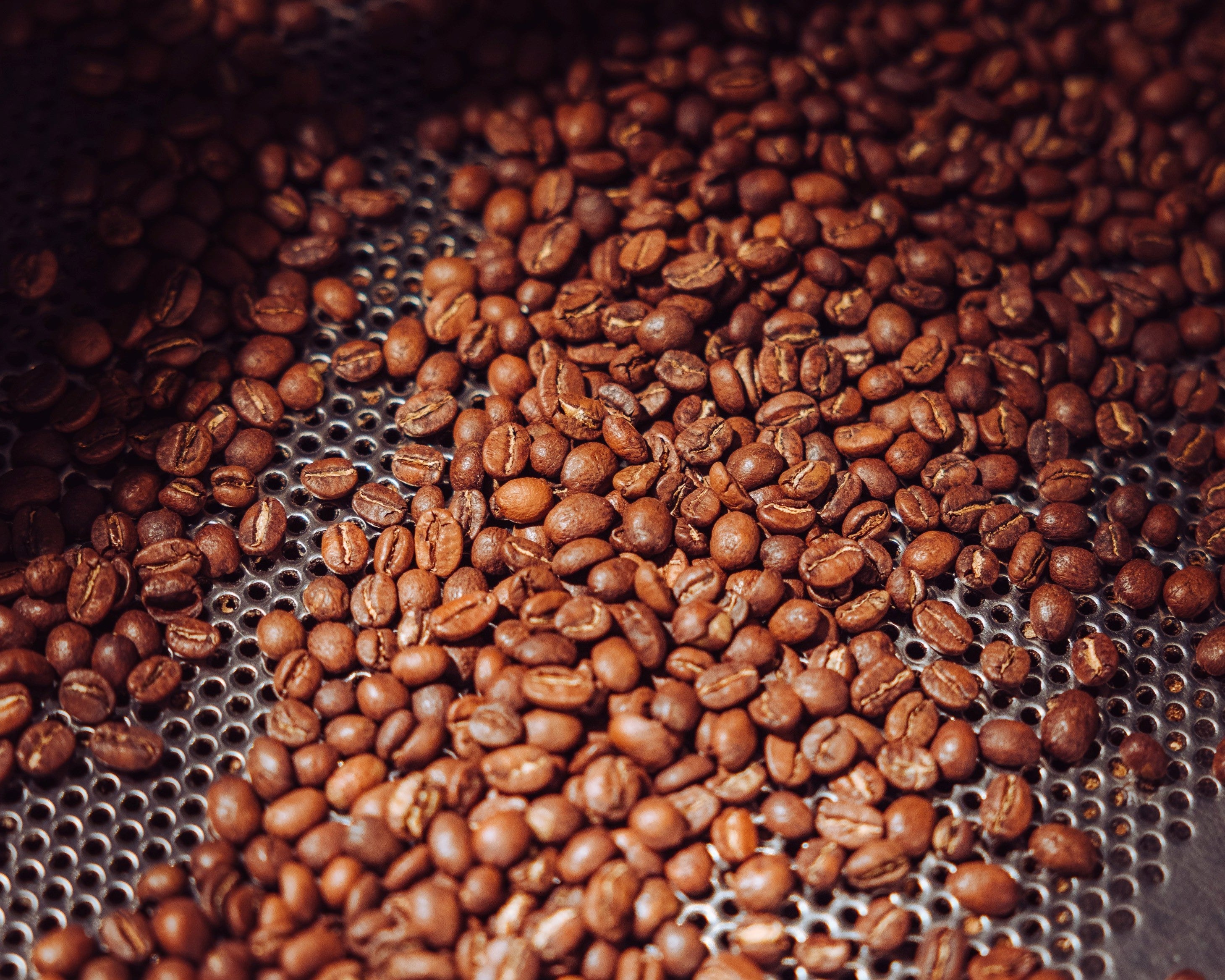 Overhead image of roasting coffee beans