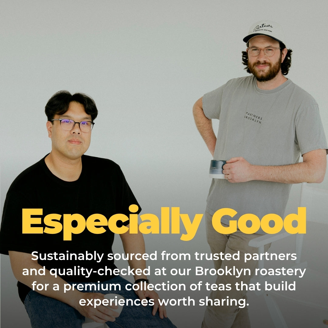 Two Partners Coffee team members pose for Especially Good, a sustainably sourced premium tea collection